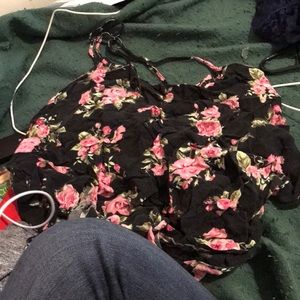 Black flowery tank top crop top with lines down the back
